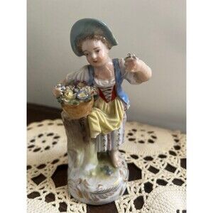 Antique Dresden Carl Thieme Flower Girl with Basket